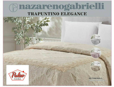 Trapuntino copriletto matrimoniale 2 piazze nazareno gabrielli elegance in cotone con applicazioni in pizzo 260x260 cm